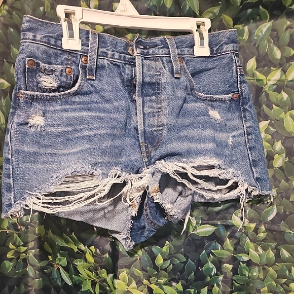 Levi's Ripped Blue Jean Shorts - Picture 1 of 4